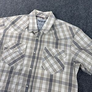 Levis Mens Western Plaid Short Sleeve Snap Front Shirt Grey White Tan Medium